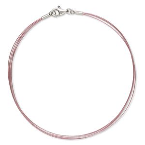 Bracelet, 5-strand, stainless steel and plastic-coated stainless steel, pink, 8 inches with lobster claw clasp. Sold individually.