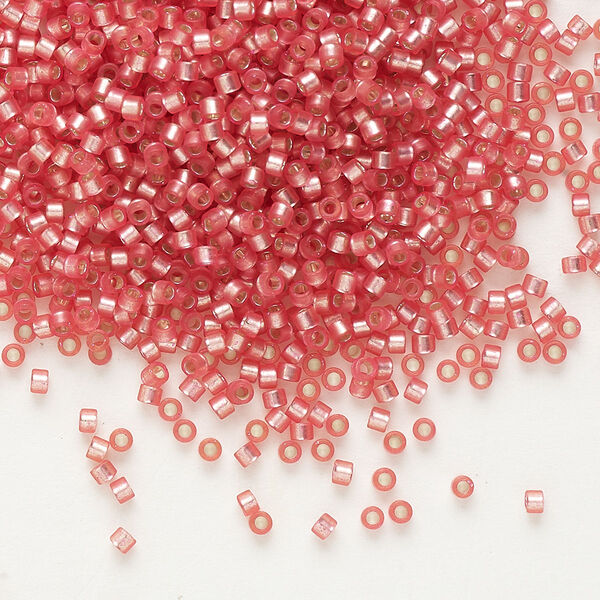 Seed bead, Delica®, glass, pkg/7.5g, #11 round, translucent semi-matte silver-lined watermelon (DB-0684). image number 0