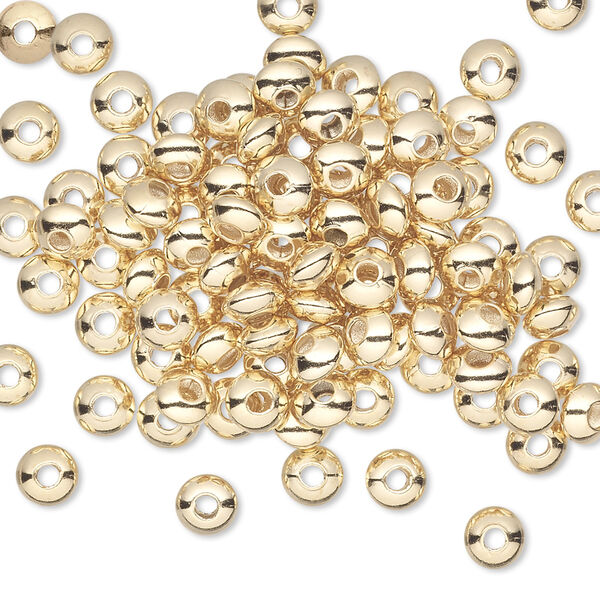 Bead, gold-plated brass, 5x3mm saucer. Sold per pkg of 100. image number 0