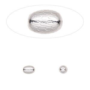 Bead, sterling silver, 6x4mm oval with dimpled texture. Sold per pkg of 2.