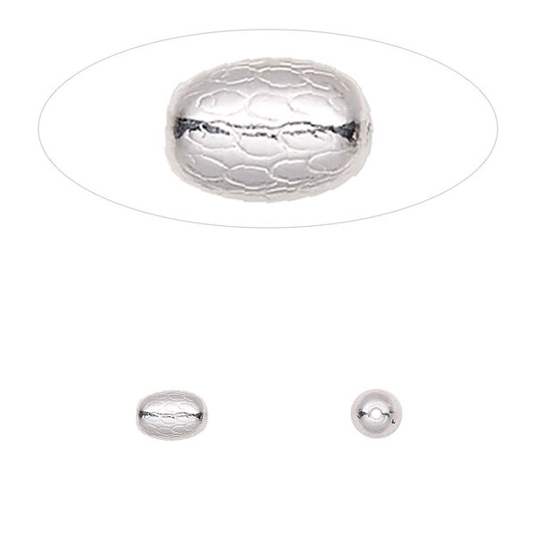 Bead, sterling silver, 6x4mm oval with dimpled texture. Sold per pkg of 2. image number 0