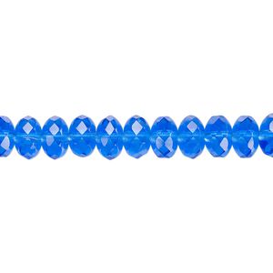 Bead, Czech fire-polished glass, light cobalt, 7x5mm faceted rondelle. Sold per 15-1/2" to 16" strand.