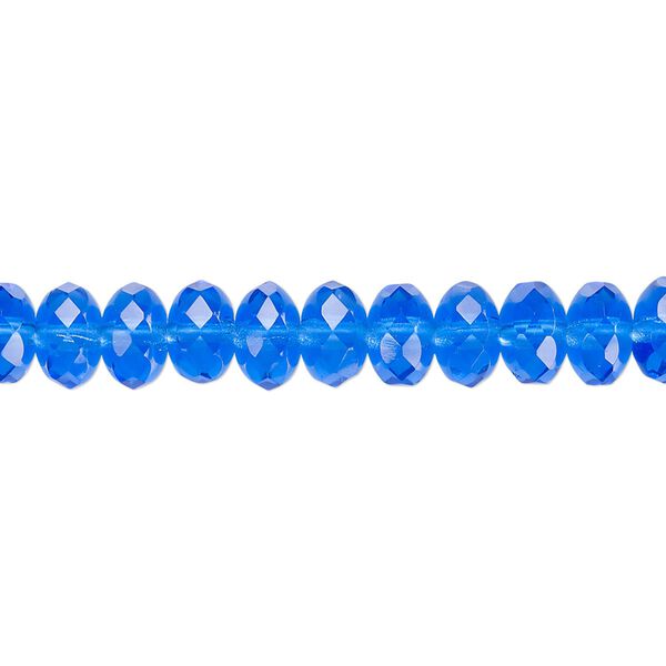 Bead, Czech fire-polished glass, light cobalt, 7x5mm faceted rondelle. Sold per 15-1/2" to 16" strand. image number 0