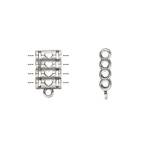 Spacer, antique silver-plated brass, 12x8mm double-sided 4-strand quadruple round tube with heart cutout design and loop, fits up to 2mm bead. Sold individually.