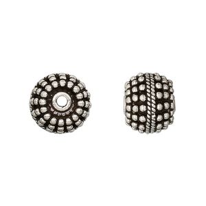 Bead, antiqued sterling silver, 12.5-13mm beaded round. Sold individually.