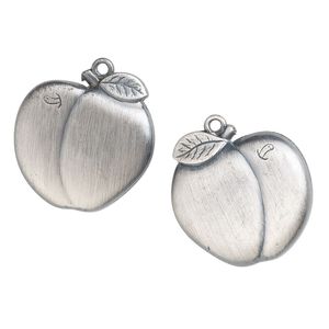 Focal, acrylic, gunmetal, 35.5x35mm top-drilled 2-sided apple with worm and leaves. Sold per pkg of 2.