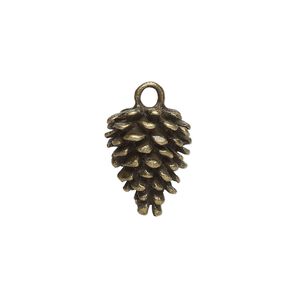 Charm, antique brass-finished "pewter" (zinc-based alloy), 16x12.5mm 3D pinecone. Sold per pkg of 4.