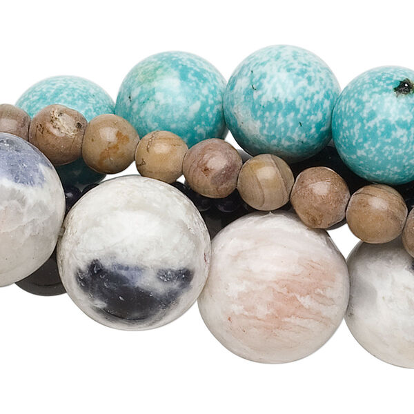 Bead mix, multi-gemstone (natural / manmade / dyed) and glass, pkg/(5) 15 inches, 3-16mm round, mixed colors. image number 0