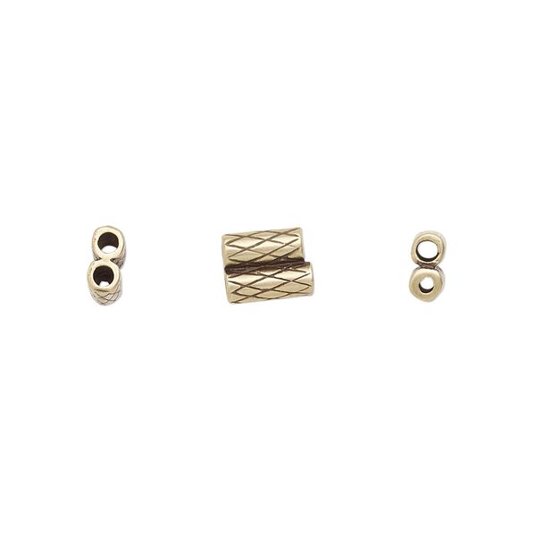 Clasp JBB Findings slide 1pkg1 brass, 7.5x6mm textured double-round tube, set of 2 antiqued image number 0