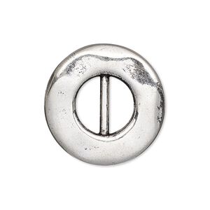 Slide, antiqued silver-finished "pewter" (zinc-based alloy), 26mm single-sided dented round, 11x5mm hole. Sold per pkg of 4.