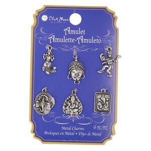 Charm mix, antique silver-finished "pewter" (zinc-based alloy), mixed sizes and shapes, single-sided. Sold per pkg of 6.