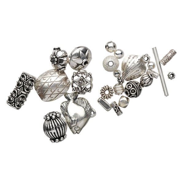 Bead mix, sterling silver, mixed shape and size, approximately 3-25mm. Sold per pkg of 25 grams. image number 1