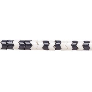 Bead, porcelain, opaque shiny black and white, 4.5x3mm zigzag rondelle. Sold per 15-12" to 16" strand, approximately 140 to 170 beads.