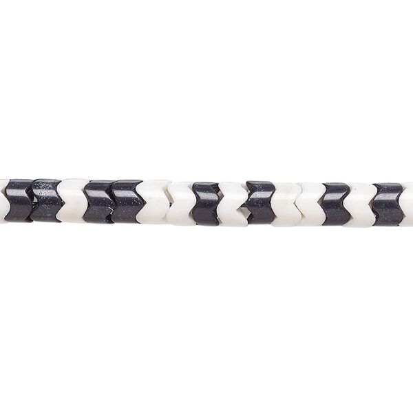 Bead, porcelain, opaque shiny black and white, 4.5x3mm zigzag rondelle. Sold per 15-12" to 16" strand, approximately 140 to 170 beads. image number 0