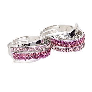 Ring, Egyptian glass rhinestone and imitation rhodium-plated "pewter" (zinc-based alloy), pink and dark pink, 12mm double band, adjustable size 8-3/4. Sold individually.