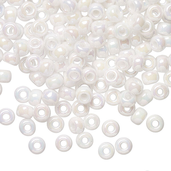 Seed bead, Miyuki, glass, pkg/25g, #6 rocaille, opaque rainbow chalk white, (RR-471). image number 0