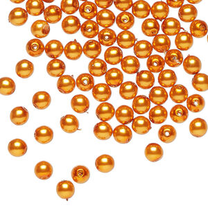 Bead 1pkg100, Czech pearl-coated glass druk, opaque orange-gold, 4mm round.