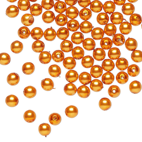 Bead 1pkg100, Czech pearl-coated glass druk, opaque orange-gold, 4mm round. image number 0