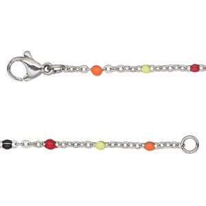 Chain, stainless steel and enamel, multicolored, 1.7mm flat cable with 2mm ball, 18 inches with lobster claw clasp. Sold individually.
