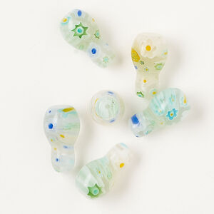 Bead, millefiori glass, clear and multicolored, 17x10mm-19x11mm half-drilled vase. Sold per pkg of 6.
