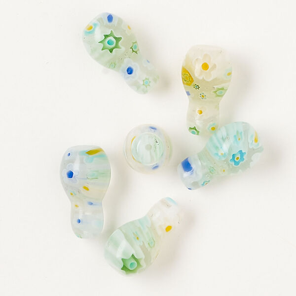 Bead, millefiori glass, clear and multicolored, 17x10mm-19x11mm half-drilled vase. Sold per pkg of 6. image number 0
