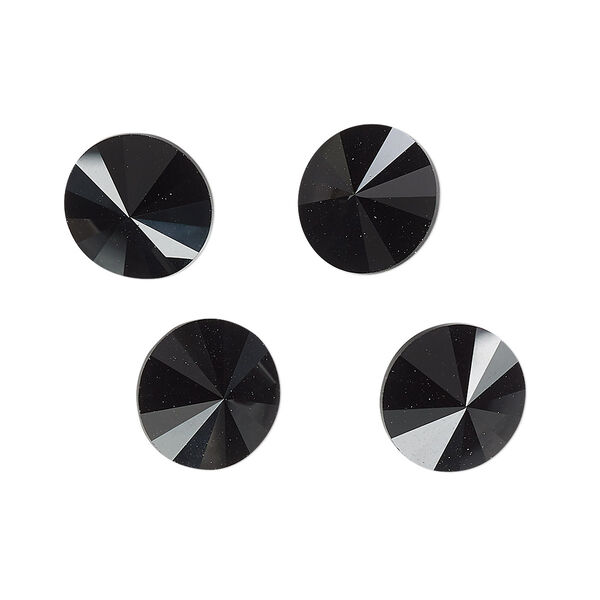 Chaton, jet, 12mm faceted rivoli. Sold per pkg of 4. image number 0