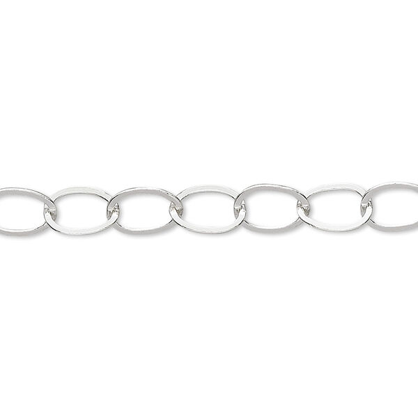 Chain, sterling silver, 8x6mm flat cable. Sold per pkg of 5 feet. image number 0