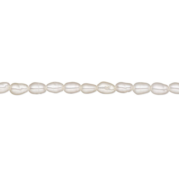 Pearl, White Lotus™, cultured freshwater (bleached), white, 2.5-3mm rice, C grade, Mohs hardness 2-1/2 to 4. Sold per 15-1/2" to 16" strand. image number 0