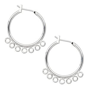 Earring, silver-plated brass, 23mm round hoop with 7 closed loops and latch-back closure. Sold per pkg of 5 pairs.