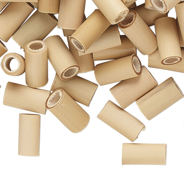 Bead, bamboo, brown, 10x4mm-11x6mm round tube. Sold per pkg of 100. image number 0