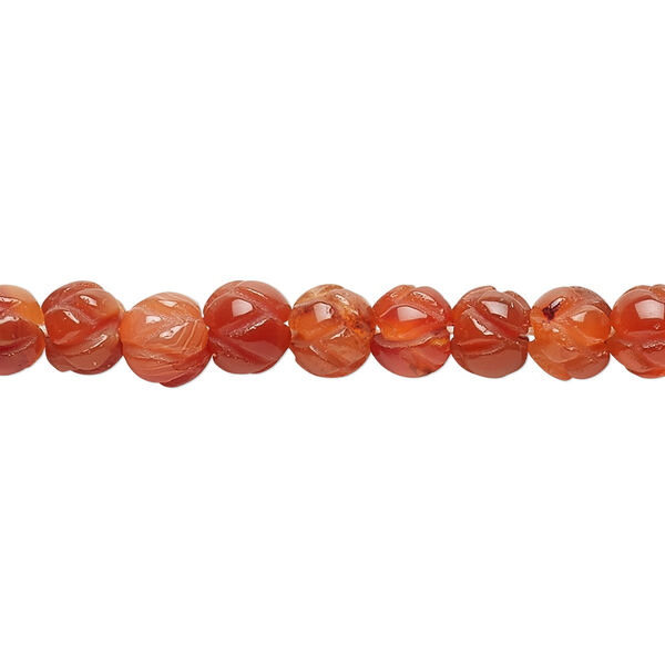 Bead, carnelian (dyed / heated), 7x6mm-7x8mm hand-cut carved flower, B- grade, Mohs hardness 6-1/2 to 7. Sold per 15-1/2" to 16" strand. image number 0