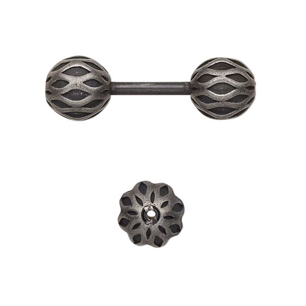Bead, stainless steel, black, 30x9mm round dumbbell. Sold individually. image number 0
