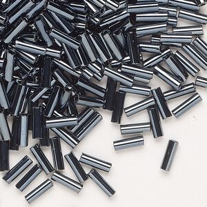 Bead, Preciosa Ornela Czech glass, bugle bead, pkg/50g, #3, hematite opaque black, (49102).