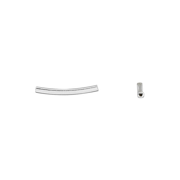 Bead, sterling silver, 15x1.5mm curved square tube. Sold per pkg of 2. image number 0