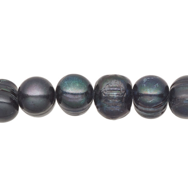 Pearl, cultured freshwater (dyed), iris green, 8-10mm semi-round, D grade, Mohs hardness 2-1/2 to 4. Sold per 15-inch strand. image number 0