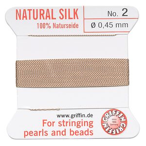 Thread, Griffin, silk, beige, size #2. Sold per 2-meter card (approximately 78 inches).