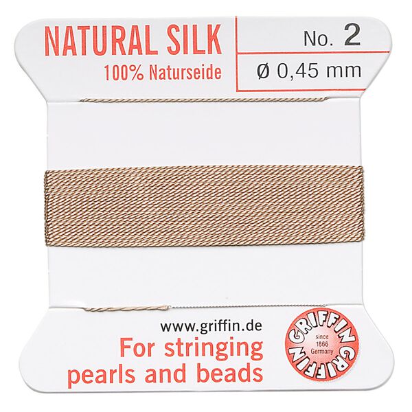 Thread, Griffin, silk, beige, size #2. Sold per 2-meter card (approximately 78 inches). image number 0