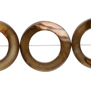 Bead, mother-of-pearl shell (dyed), brown, 25mm round donut, 15mm center hole, Mohs hardness 3-1/2. Sold per 16-inch strand.
