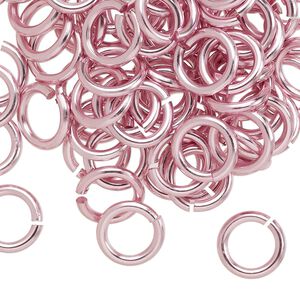 Jump ring, anodized aluminum, pink, 10mm round, 6.8mm inside diameter, 14 gauge. Sold per pkg of 100.