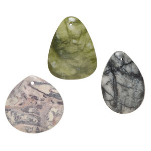 Multi-gemstone 1pkg3, top-drilled teardrop focal mix 40x30mm-44x35mm