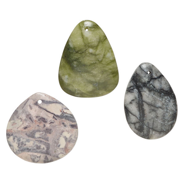 Multi-gemstone 1pkg3, top-drilled teardrop focal mix 40x30mm-44x35mm image number 0
