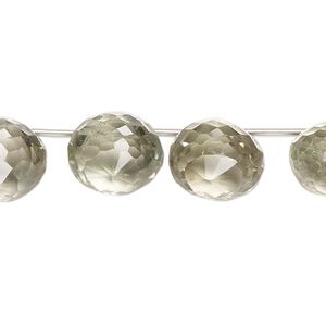 Green quartz 1pkg14, hand-cut top-drilled faceted teardrop bead 11x9mm-13x12mm