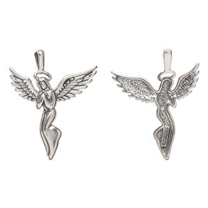 Sterling silver 1pkg1 antiqued praying angel pendant 32x25.5mm