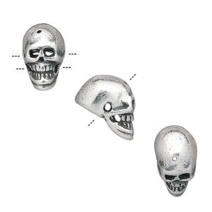 Bead, antiqued sterling silver, 13x7.5mm skull. Sold individually.