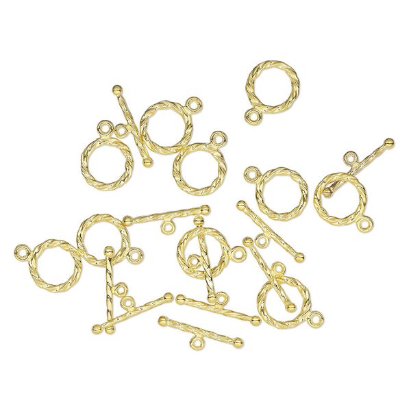 Clasp, toggle, gold-finished brass, 11mm twisted round. Sold per pkg of 10. image number 0