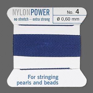 Thread, Griffin, nylon, dark blue, size #4. Sold per 2-meter card (approximately 78 inches).