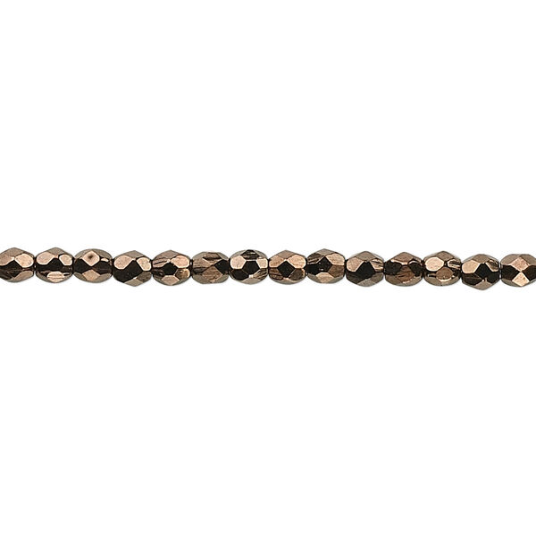 Bead, Czech fire-polished glass, opaque bronze, 3mm faceted round. Sold per 15-1/2" to 16" strand, approximately 130 beads. image number 0