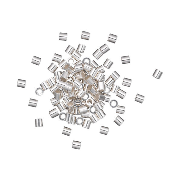 Crimp, sterling silver, 2mm cut tube with heavy wall, 1.2mm inside diameter. Sold per pkg of 100. image number 0
