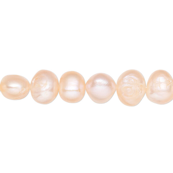 Pearl, cultured freshwater, peach, 7-9mm flat-sided potato, D grade, Mohs hardness 2-1/2 to 4. Sold per 15-inch strand. image number 0