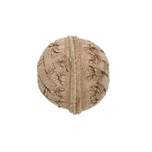 Bead, leather, brown, 16.5-20.5mm round with etched weave design. Sold individually.
